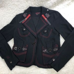 Simon Chang navy blue blazer with red stitching